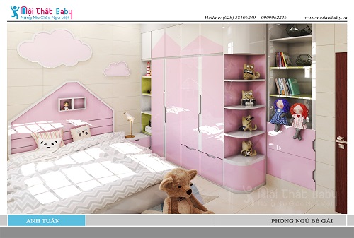 Phòng ngủ thiết kế dễ thương dành cho bé gái yêu thích màu hồng